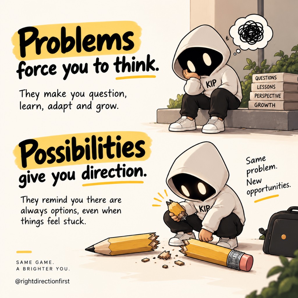 Kip — Problems force you to think; possibilities give you direction